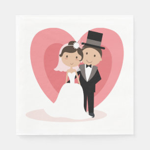Cartoon Bride Groom Wedding Just Married Heart Napkin