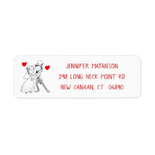 Cartoon Bride Groom Wedding Red Black Just Married