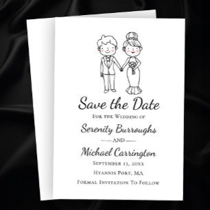 Cartoon Bride Groom  Wedding Save The Date Wedding Invitation
