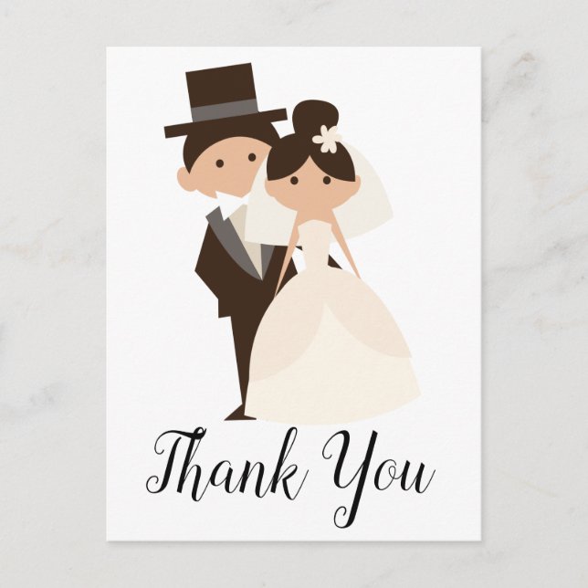Cartoon Bride & Groom Wedding Thank You Postcard (Front)