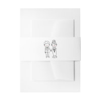 Cartoon Bride Groom Whimsical Black White Wedding