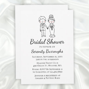 Cartoon Bride Groom Whimsical Bridal Shower  Invitation