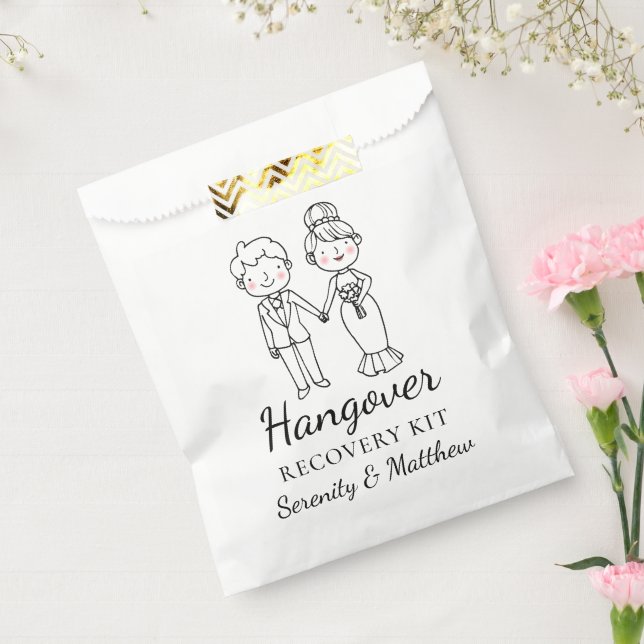 Cartoon Bride Groom Whimsical Wedding Hangover Kit Favour Bags (Sealed)