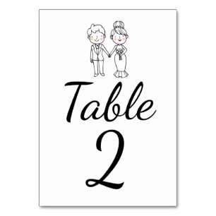 Cartoon Bride Groom Whimsical Wedding Table Number
