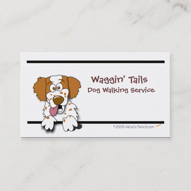 Cartoon Brittany Spaniel Business Card Template (Front)