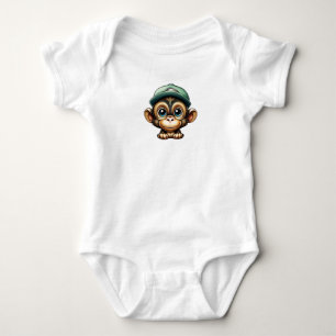 Cartoon Brown Cute and Fun Wide Eyed Baby Monkey Bodysuit