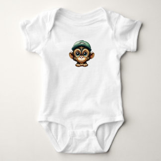 Cartoon Brown Cute and Fun Wide Eyed Baby Monkey Bodysuit