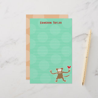 Cartoon Brown Monkey Kids Children Dots Thank You Stationery