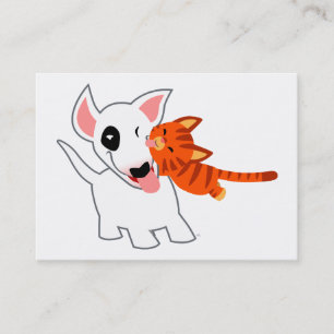 Cartoon Bull Terrier and Kitten ACEO/Business Card