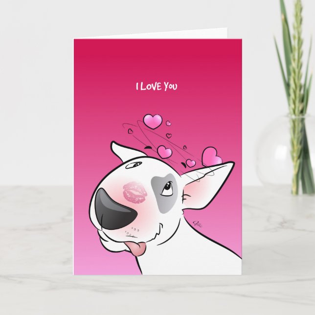 Cartoon Bull Terrier "I love you!" Greeting Card (Front)