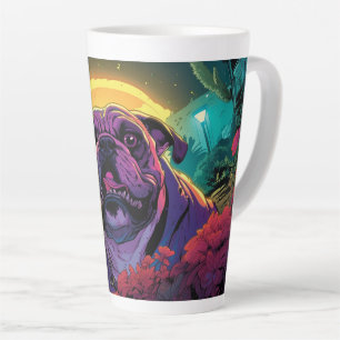 Cartoon Bulldog in a Garden Latte Mug
