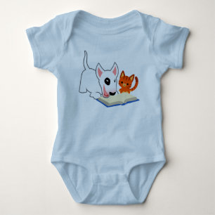 Cartoon Bullie and Kitty with Book Baby Clothing Bodysuit