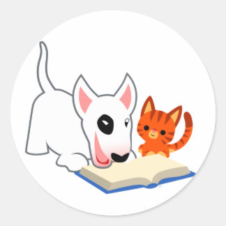 Cartoon Bullie and Kitty with Book Sticker