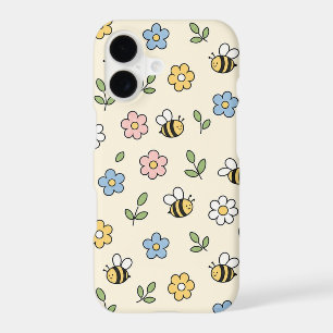 Cartoon Bumble Bee and Flowers Pattern