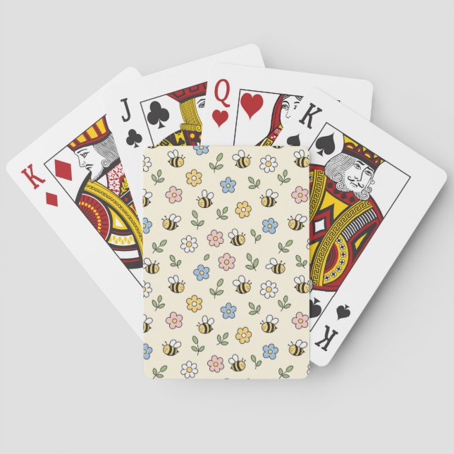 Cartoon Bumble Bee and Flowers Pattern Playing Cards (Back)
