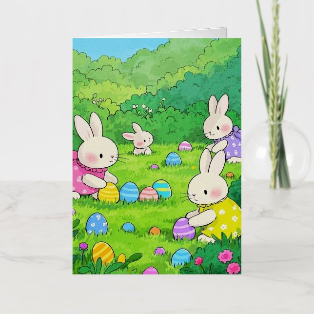 Cartoon Bunnies Easter Eggs Foil Greeting Card (Front)
