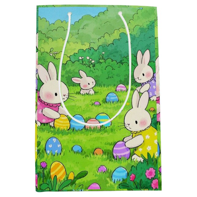 Cartoon Bunnies Easter Eggs Medium Gift Bag (Front)