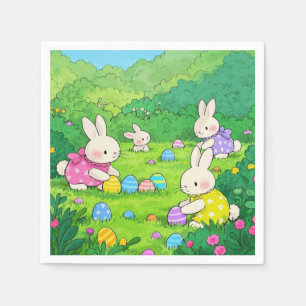 Cartoon Bunnies Easter Eggs Napkin