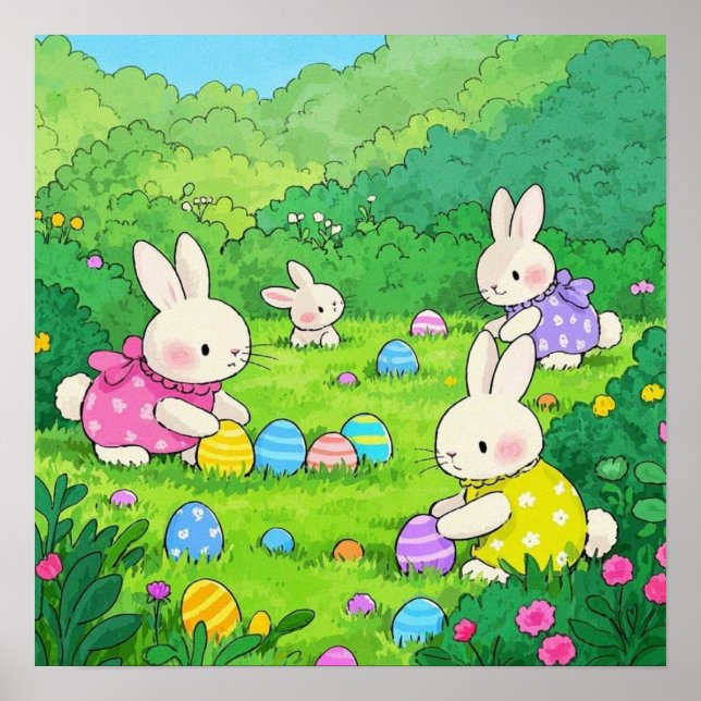 Cartoon Bunnies Easter Eggs Poster (Front)