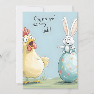 Cartoon Bunny Chick Egg Easter Fun Holiday Card