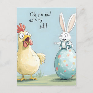 Cartoon Bunny Chick Egg Easter Fun Holiday Postcard