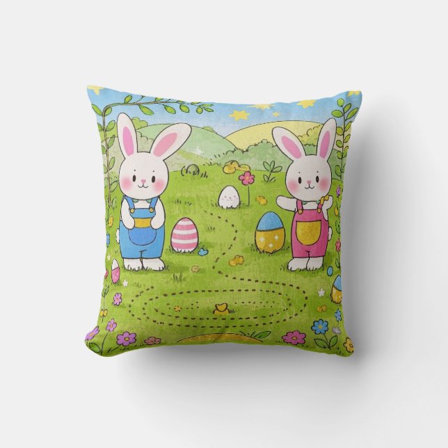 Cartoon bunny holding a carrot cushion (Front)