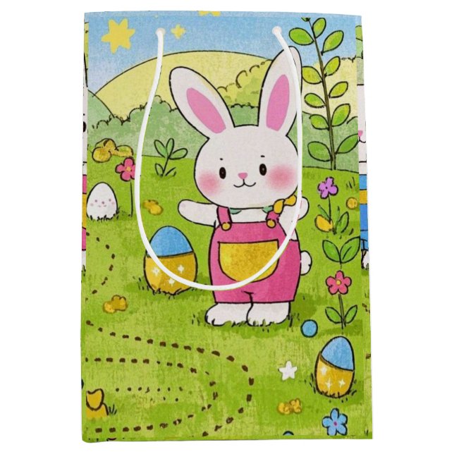 Cartoon bunny holding a carrot medium gift bag (Front)