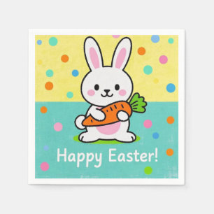 Cartoon bunny holding a carrot polka dots napkin