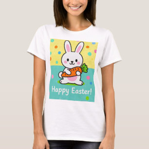 Cartoon bunny holding a carrot polka dots T-Shirt