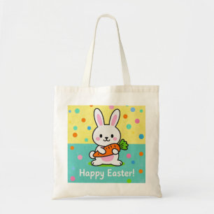 Cartoon bunny holding a carrot polka dots tote bag