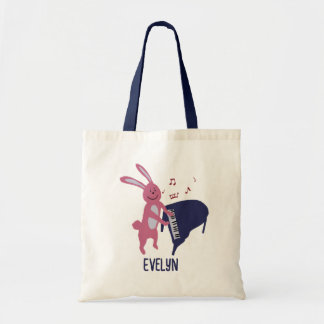 Cartoon Bunny Playing Piano Musical Personalised Tote Bag