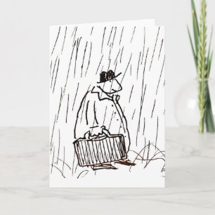 Cartoon Businessman Briefcase Guy in Rain Card