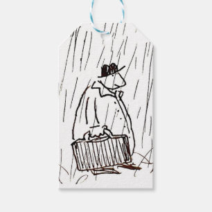 Cartoon Businessman Briefcase Guy in Rain Gift Tags