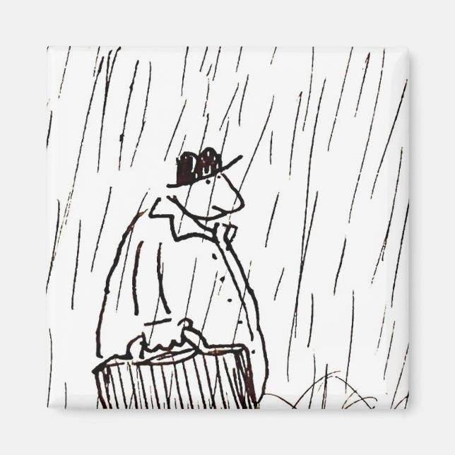 Cartoon Businessman Briefcase Guy in Rain Magnet (Front)