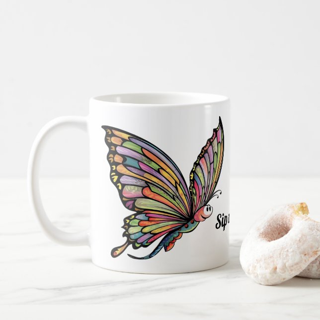 Cartoon Butterfly Coffee Mug (With Donut)