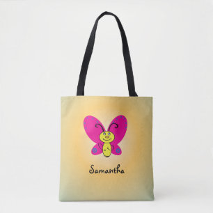 Cartoon Butterfly with Name Tote Bag