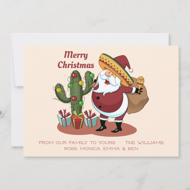 Cartoon cactus and Santa Claus wearing a sombrero  Invitation (Front)