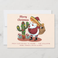Cartoon cactus and Santa Claus wearing a sombrero