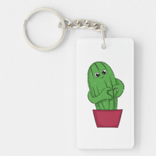 Cartoon Cactus making Heart Sign with Hands Key Ring
