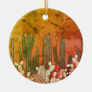 Cartoon Cactus on Orange Ceramic Tree Decoration