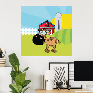 Cartoon Calf On A Farm Poster