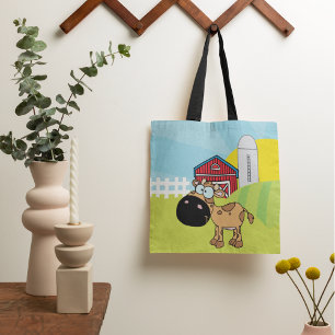 Cartoon Calf On A Farm Tote Bag