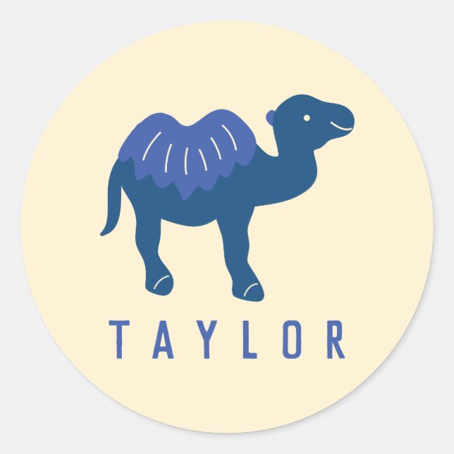 Cartoon Camel Blue Bactrian 2 Humps Personalised Classic Round Sticker (Front)