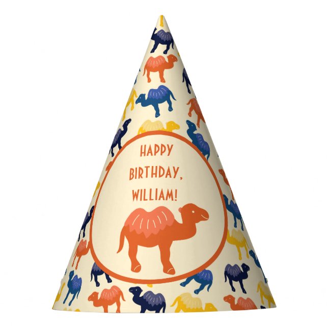 Cartoon Camel Orange Bactrian 2 Humps Personalised Party Hat (Front)