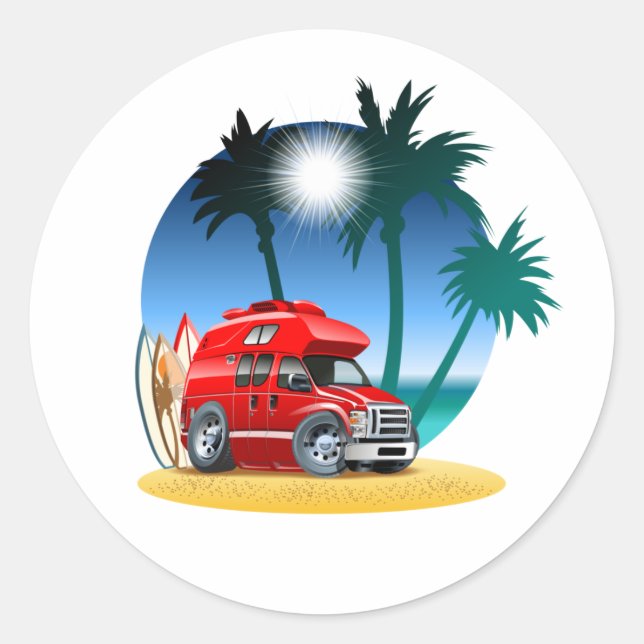 Cartoon Camper Classic Round Sticker (Front)