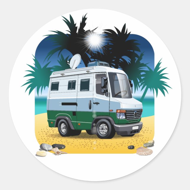 Cartoon Camper Classic Round Sticker (Front)