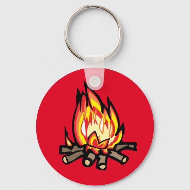 Cartoon Campfire fire burning oranges yellows Keyc Key Ring (Front)