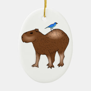 Cartoon Capybara with Blue Bird on Its Back Ceramic Tree Decoration