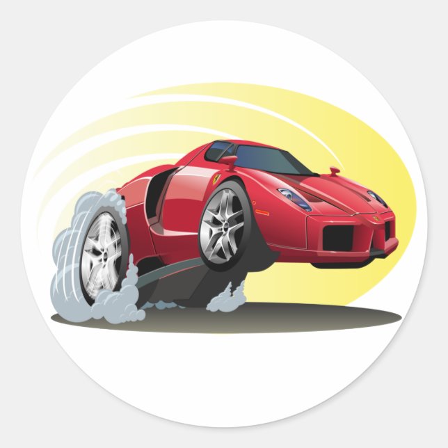 Cartoon car classic round sticker (Front)
