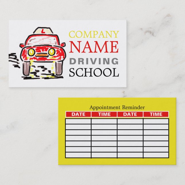 Cartoon Car, Driving School/Instructor Appointment Business Card (Front/Back)